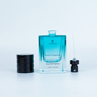 Flacon de parfum en verre bleu de luxe personnalisable, haut de gamme, exquis, avec pulvérisateur à pompe, diffuseur à bâtonnets, parfum pour homme, marque 50ml