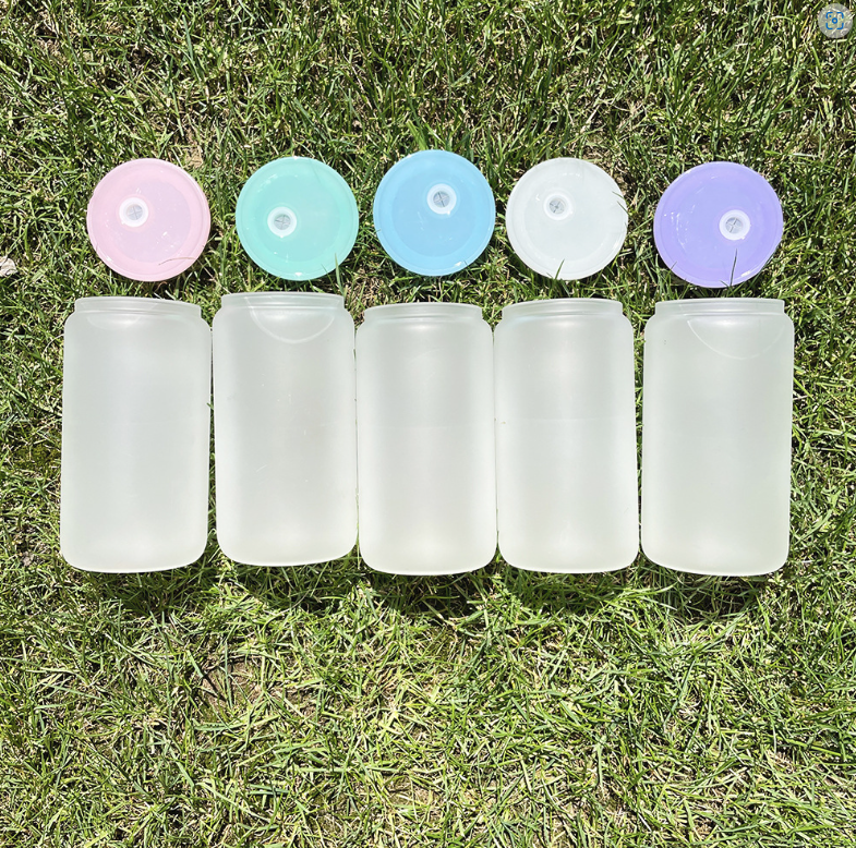 clear - 25 * 16oz frosted glass with color lids