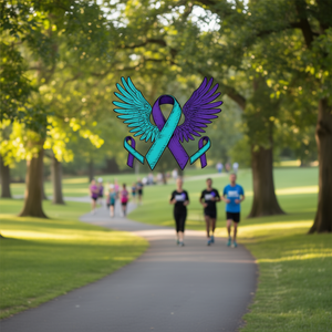 Camiseta de Manga Larga con Cuello Redondo y Estampado Digital, Unisex para Adultos, con la Cinta Morada de Concienciación sobre la Prevención del Suicidio y la Salud Mental, para Caminar y Correr - Product Image 3