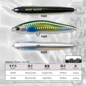 เหยื่อตก<span class=keywords><strong>ปลา</strong></span> Hunthouse Sinking Pencil ขนาด 70 มม./13.5 กรัม และ 95 มม./24 กรัม แบบ Trolling Stickbaits Wobblers เหยื่อแข็งสำหรับน้ำเค็ม สำหรับ<span class=keywords><strong>ปลา</strong></span> Bass และปลา Trout - Product Image 3