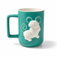 Tasse à café en porcelaine 3D motif animal, grande taille, 450-460 ml, avec accent doré, résistante aux hautes températures, compatible micro-ondes et lave-vaisselle, vente en gros
