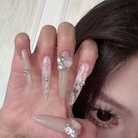 Faux Ongles en Acrylique Faits Main en Gros, 10 Pièces, Forme Cercueil, Motif Croisé, Longs, Réutilisables, Durables – Fournisseur