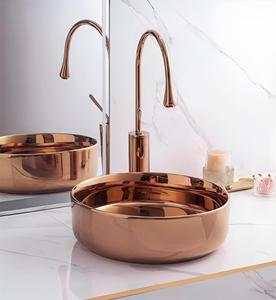 Lavabo Redondo Moderno de Lujo en Oro, Plata <span class=keywords><strong>y</strong></span> Oro Rosa, Diseño Elegante para Hotel, Villa, Apartamento, Cocina <span class=keywords><strong>y</strong></span> <span class=keywords><strong>Baño</strong></span> - Product Image 2