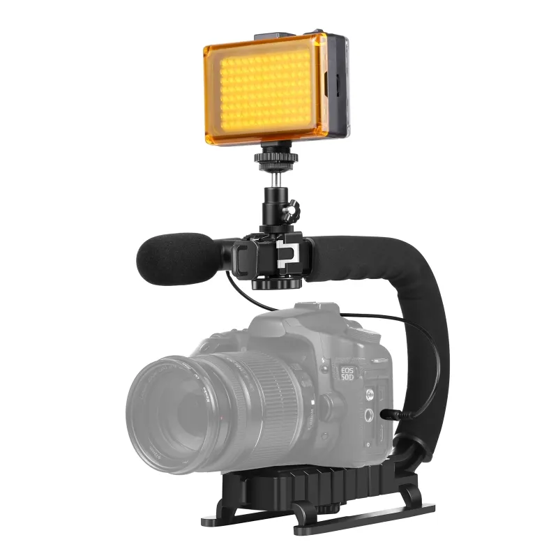 Kekaxi Hot Verkoop Professionele Handheld Stabilisator Voor Camera Dslr Met Led Video Licht En Microfoon Kit