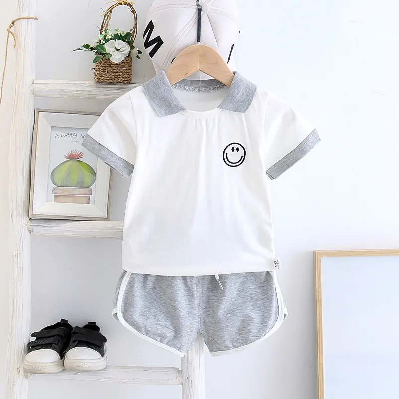 KYO Summer Polo Dress Kids Smiling Face Pattern Baby Boy Clothes Children's Clothing