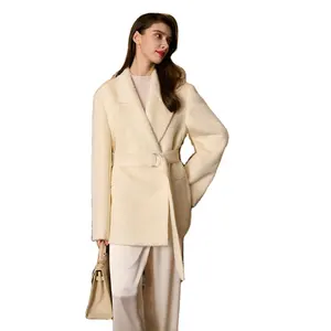 Suli – manteau en laine alpaga double face blanc pour femme, haut de gamme, long paragraphe, petite veste en tweed épaisse, hiver