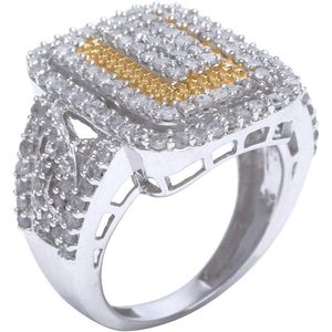 Diamond Men's <b>Ring</b> 1.65 Cttw Round Cut Two-Tone 925 Sterling <b>Silver</b> <b>Statement</b> <b>Ring</b> for Women - Product Image 2