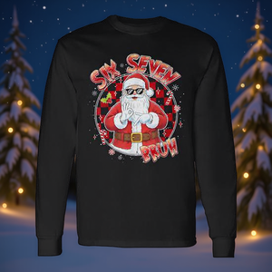 Santa Says Six Seven 6 7 Gen Z Meme Camiseta de manga larga con humor navideño - Product Image 3