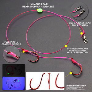 Móc câu bạch tuộc đỏ hiệu suất cao có logo tùy chỉnh 2/0 3/0 4/0, bộ dụng cụ câu sẵn 3 móc, đầu móc được mài sắc hóa học, có xoay - Product Image 3