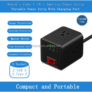 Rubik's Cube 3 Socket American <span class=keywords><strong>Power</strong></span> Strip con protector contra sobretensiones, protección contra sobrecarga <span class=keywords><strong>USA</strong></span> <span class=keywords><strong>Power</strong></span> <span class=keywords><strong>Board</strong></span> 3 Outlets con USB C - Product Image 5
