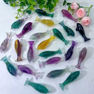 Nhà Máy Bán Buôn Chữa Bệnh Tay Đá Thủ Công Mỹ Nghệ Tinh Thể Thạch Anh fluorite Động Vật Khắc Đầy Màu Sắc Kẹo fluorite Cá Heo Để Bán - Product Image 4