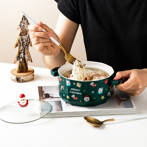 Bán Sỉ Bát Họa Tiết Giáng Sinh Màu Đen Đỏ Xanh Lục Trong Suốt Bát Gốm Tròn Có Tay Cầm Nắp - Product Image 4