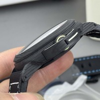 Jam Tangan Otomatis Pria untuk Luar Ruangan, Casing Serat Karbon, Dial Hitam, Hijau Bercahaya, Tanggal, Tali Nilon Hitam, Jam Mekanik