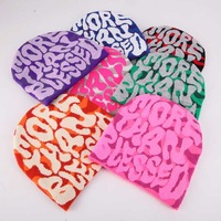 Bonnet en tricot jacquard Y2K personnalisé style graffiti, motif points et caractères, prêt pour les voyages, pour hommes et femmes