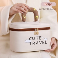 Sac de toilette matelassé pour fille en polyester, tendance, dessin animé, couleur contrastée, poignée souple, grand format, logo personnalisé, pochette portable avec fermeture éclair