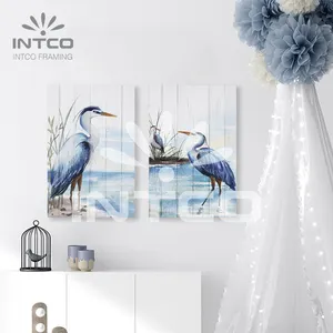 Panneau suspendu en bois Heron bouton de lac, Art mural personnalisé, avec porte-affichage de Photo, panneau pour décoration de la maison