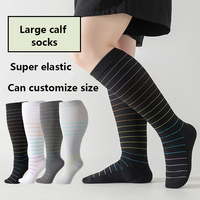 Chaussettes de compression hautes pour mollets larges, super élastiques, rayées, grandes tailles, respirantes, sur mesure pour hommes et femmes
