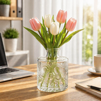 Vase en verre transparent de style baroque ARM LVG, centre de table antique, flacons de parfum en verre, vase à fleurs en cristal transparent gaufré