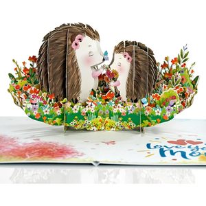 Tarjeta 3D emergente con diseño de erizo para mamá, tarjeta de felicitación para el Día de la Madre con flores y mariposas, tarjeta de papel con acabado mate - Product Image 1