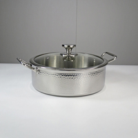 Cuisinière à induction commerciale en acier inoxydable 304 argenté avec pot antiadhésif à motif de marteau de corps à angle droit avec couvercle en verre