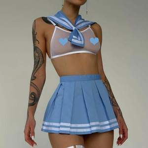 Conjunto de Lencería Erótica Azul Marino para Mujer, Dos Piezas, Falda Plisada, Body con Borlas, Ropa de Dormir, Estilo Madura, Juego de Roles Sexy - Product Image 4