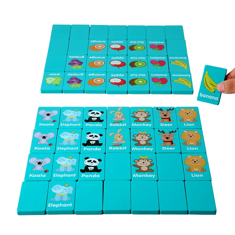 Houten Bijpassende Puzzel Speelgoed Ouder-Kind Interactieve Afbeelding Geheugen Training Fruit Dier Herkennen Blokken Houten Domino Blokken