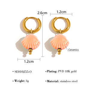 Pendientes XINXIAN de acero inoxidable para mujer, chapado en oro de 18 quilates, joyería impermeable de moda, pendiente de acero con gota de concha de macarrón de <span class=keywords><strong>cerámica</strong></span> - Product Image 6