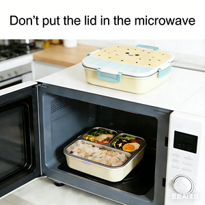 กล่องข้าวเด็กแบบแบ่งช่อง 3 ช่อง สแตนเลส 304 สีตามสั่ง ปลอดสาร BPA ใช้กับไมโครเวฟ<span class=keywords><strong>ได้</strong></span> ป้องกันการรั่วซึม - Product Image 2