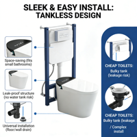 WC intelligent monobloc à lavage automatique, pulvérisation d'eau, réservoir dissimulé, cuvette allongée pour usage domestique