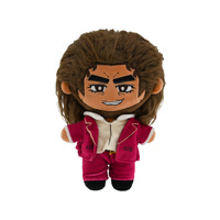 Peluche personnalisée de personnage d'anime, cheveux bouclés bruns, costume rouge, jouet en peluche doux, figurine chibi, cadeau OEM pour les fans