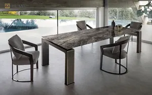 Huaxu appartamento di lusso in stile italiano di alta qualità nordico 6 sedie in marmo nero tavolo da pranzo per banchetti