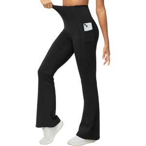 FOXA Women's High Waist <b>Flare</b> Yoga Pants With Pockets Butt Lifting Workout <b>Leggings</b> Standard Thickness Spandex Nylon - Product Image 3