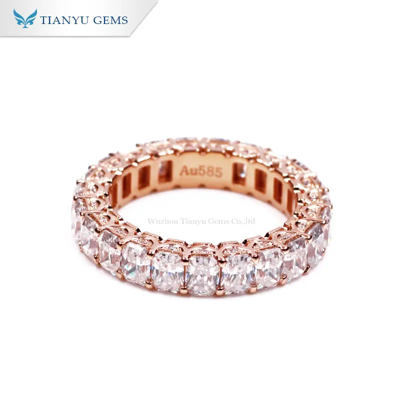 Tianyu gems radiant cut moissanite Diamond Full Eternity Ring rose gold