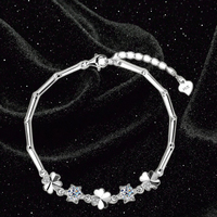 Siap Kirim Gelang Perak Sterling S925 Motif Clover Bamboo Knot dengan Moissanite VVS 1CT untuk Wanita, Perhiasan Pernikahan