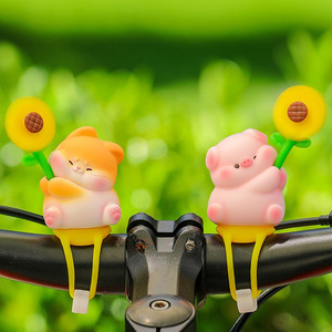 Clips de guidon de vélo en forme d'animaux de dessin animé, diamètre intérieur de 25.4 Mm, chat et cochon mignons avec fleur, pour vélos électriques et cruisers - Product Image 3