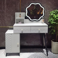 Vente en gros directe usine : Coiffeuse moderne en bois avec miroir LED HD, table de maquillage avec tiroirs et armoire latérale pour chambre à coucher