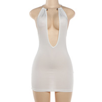Nouvelle Robe Courte d'Été Sans Manches pour Femme, Couleur Unie, Décolleté en V Plongeant, Sexy, Dos Nu, Coupe Ajustée, Robe Portefeuille