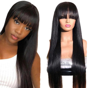 Pelucas de Cabello Humano Liso con Flequillo, Sin Encaje Frontal, 100% Cabello Humano Virgen Sin Procesar, Hechas a Máquina, Sin Pegamento - Product Image 1