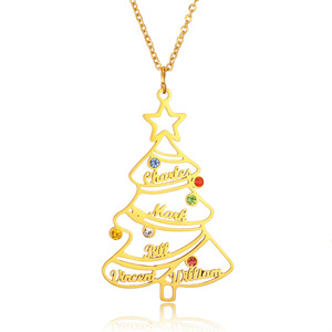 ODM gros femmes lettre personnalisé arbre de vie nom personnalisé collier en acier inoxydable doré arbre généalogique collier - Product Image 1