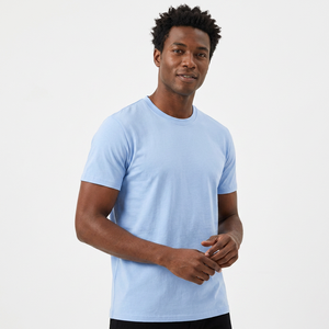 Men's Light Blue Regular Fit Cotton T-Shirt O-Neck Short Sleeve Casual Jersey Knit Solid Color Plain Dyed Style - Product Image 1