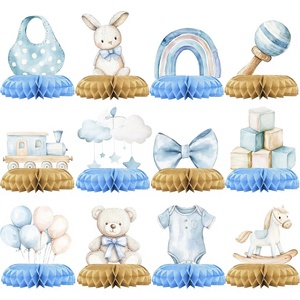 Centres de table en papier nid d'abeille de style américain en denim bleu pour la décoration de table de fête d'anniversaire d'un garçon - Product Image 2
