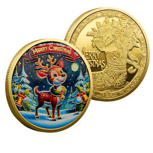 Коллекционная металлическая монета «Рождественский олень в снежном пейзаже» – традиционный сувенир, креативное изделие ручной работы - Product Image 1