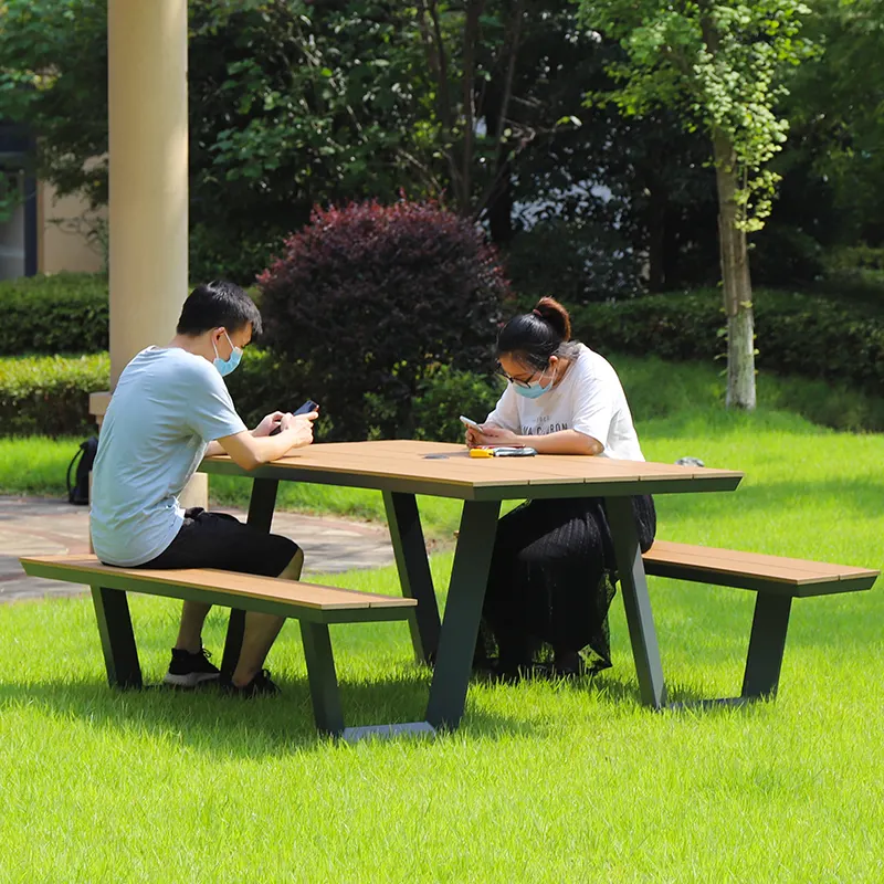 Tuinmeubilair Restaurant Plastic Houten Eettafel Set Terrasmeubilair Picknick Koffie Tafel En Stoelen