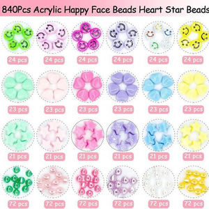 Candy Colored Acrylic Beads DIY Jewelry Making <b>Kit</b> Heart Star Smile Face Loose Beads For Crafting Bracelets Necklaces Kids Craft - Product Image 3