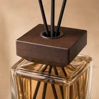 Diffuseur de parfum carré en verre Hailandi sans alcool, longue durée, sans flamme, aromathérapie, avec bouchon en bois et bâtonnets en rotin pour la maison et l'hôtel