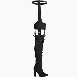 Kinky Fetish Zip Belt Chunky Tacones altos Plataforma Muslo Mujeres Sobre la rodilla Bota Elástica - Product Image 3