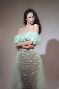 Gaun malam wanita lengan panjang, Gaun malam pertunangan, Gaun A-Line, bunga ungu, kasual, pesta ulang tahun, dekorasi renda ukuran Plus - Product Image 6