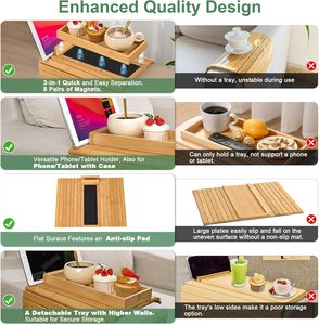 Bandeja Plegable <span class=keywords><strong>de</strong></span> Bambú para Sofá, Mesa Magnética Desmontable para Brazo <span class=keywords><strong>de</strong></span> Sofá con Soporte para Teléfono y Tablet - Product Image 6