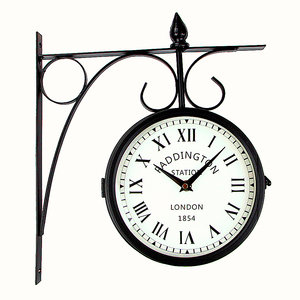 Grande horloge murale rétro nordique classique noire, décoration de maison, métal art 3d antique, suspension double face, horloges murales décoratives - Product Image 1