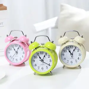 Jam Alarm logam untuk anak, jam Dial kartun Mini, jam meja bulat, Alarm logam, ruang tamu, Kamar tidur, dekorasi rumah, jam warna-warni